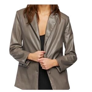 Forever 21 Peak Lapel Grey Faux Leather Blazer Size Small Lined Pockets Boxy